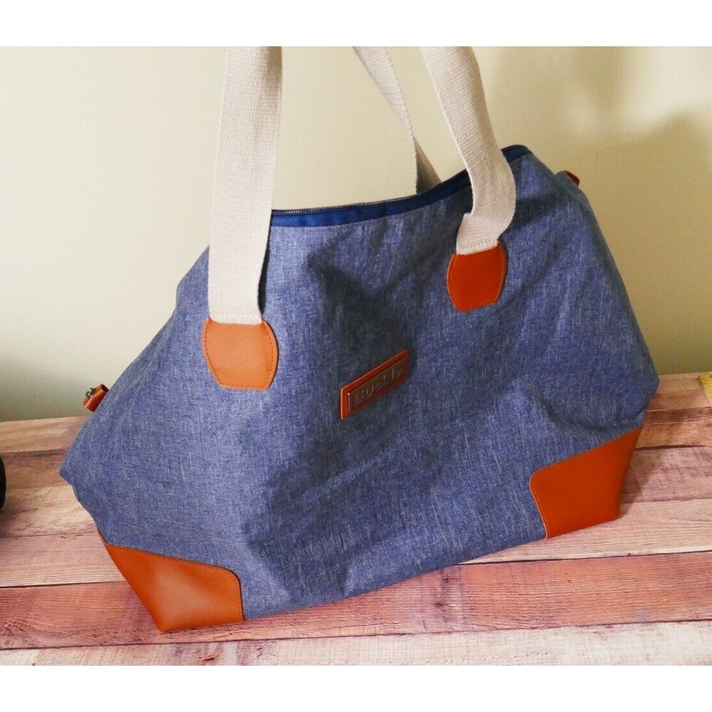 BUCKLE Exclusive Navy Blue & Tan Zipper Closure Weekender Travel Bag